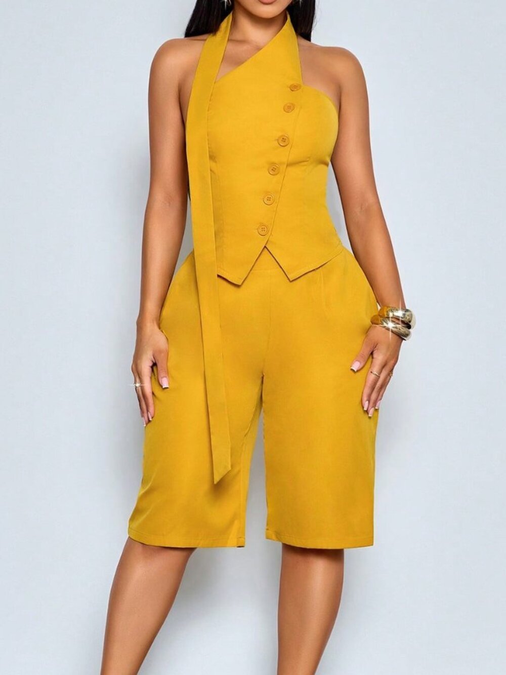 Yellow Elegant Women's Two-Piece Spring Set - Picture 9 of 9
